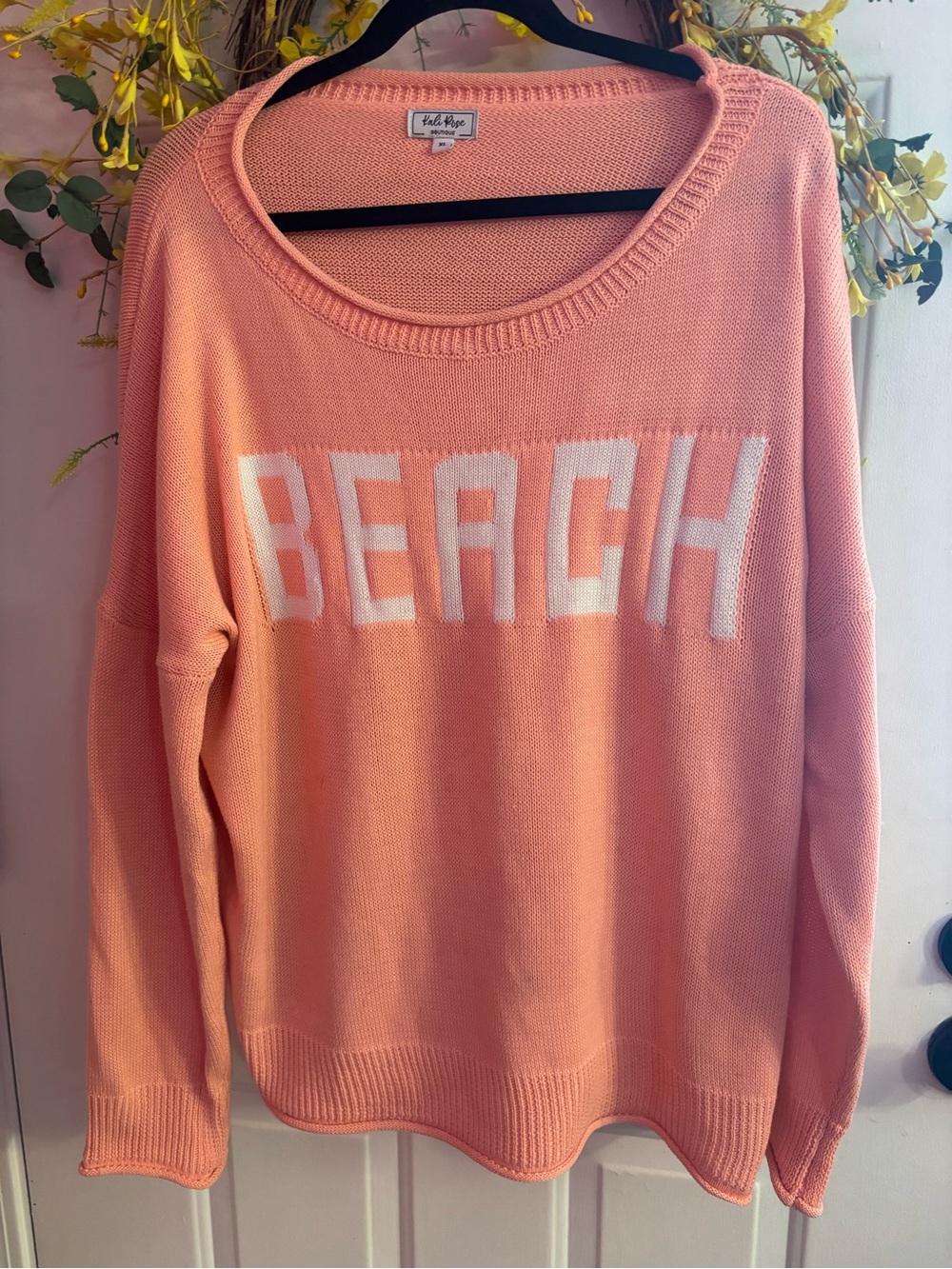Ali Ro Coral Pink 'BEACH' Scoop Neck Sweater